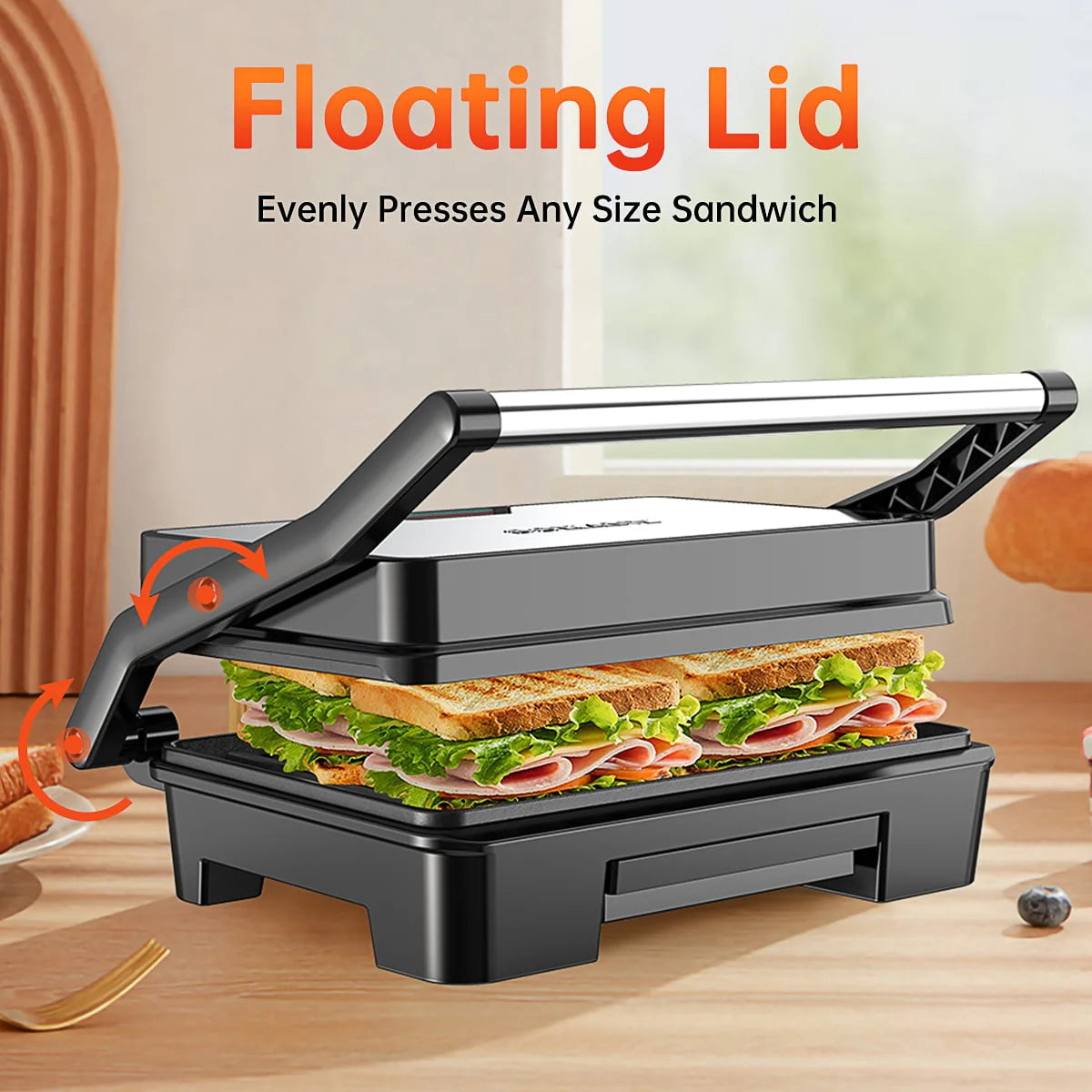 2 Slice Stainless Steel Non-Stick Panini Press K94719