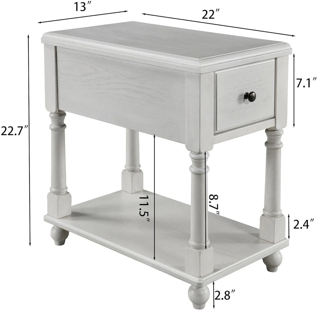 Narrow 2 Tier Solid Wood End Table with Drawer F470185