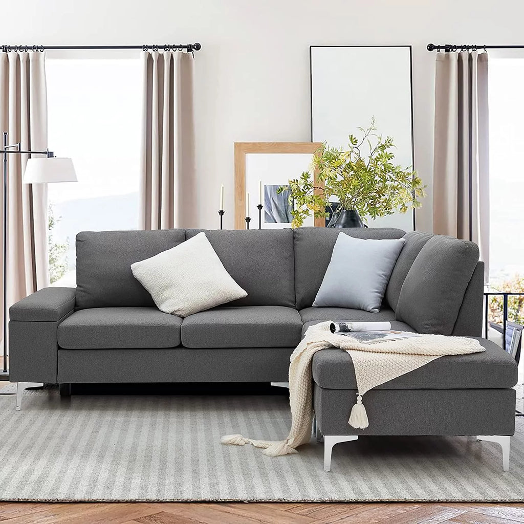 85.5" Right Facing Sectional Sofa with Ottoman in Gray O475839