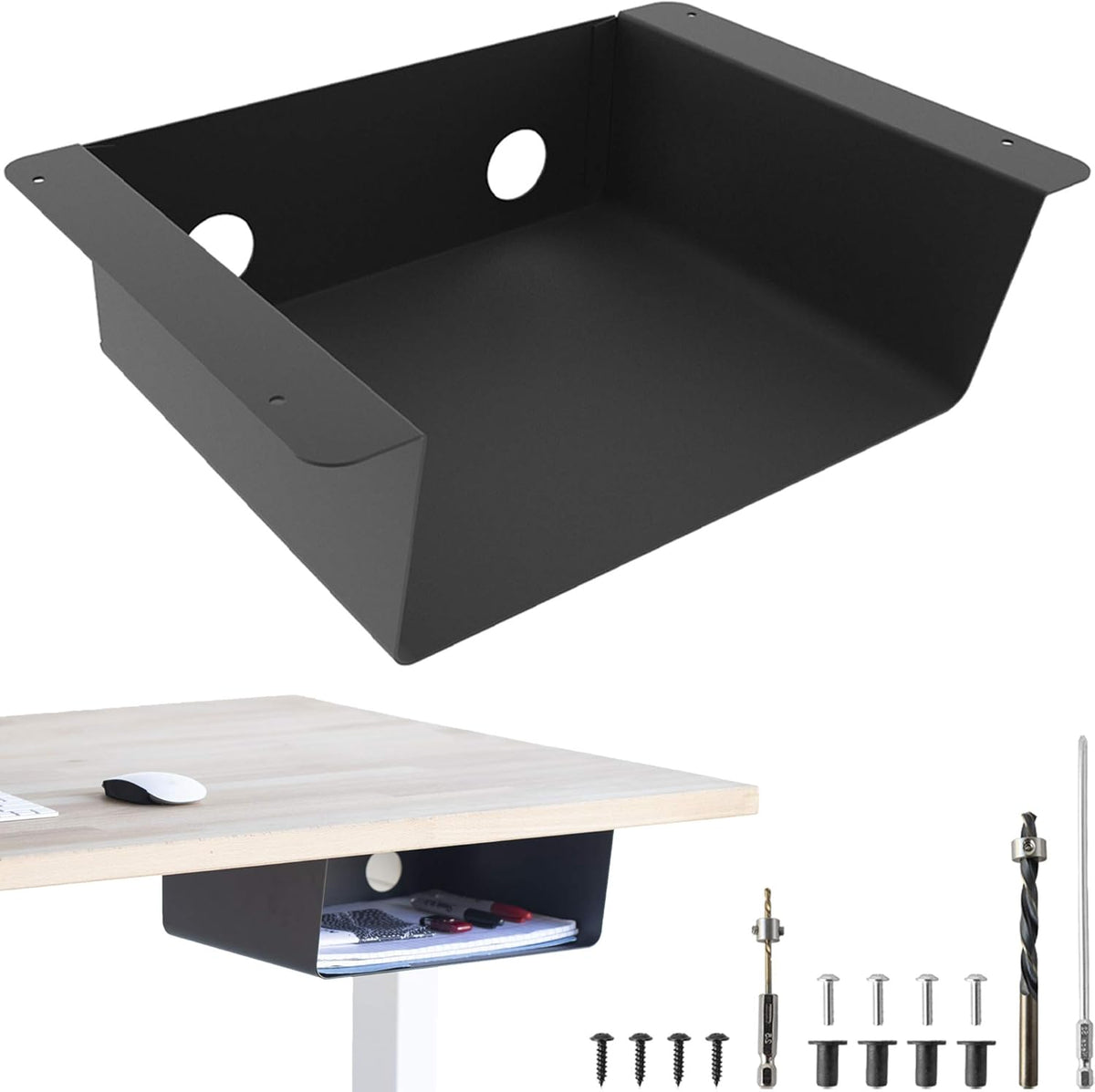 Welded Steel Matte Black Under Desk Storage Shelf Pack of 2 B1798