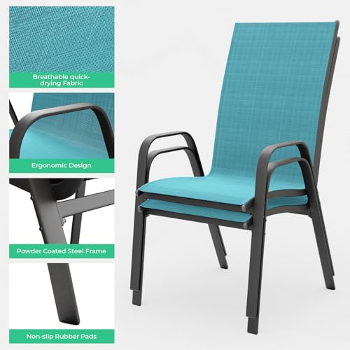 Teal Blue Set of 4 Stackable Patio Dining Chairs M399